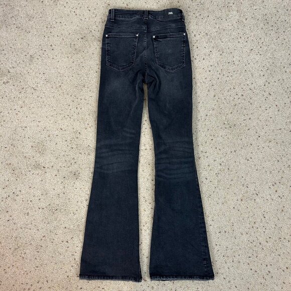 Zara High Waist Slim Flare Jeans Size 4 Medium Black Wash Women's - Picture 3 of 5